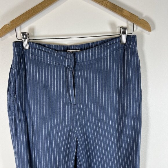 Nic+Zoe Pants Womens 8 Blue striped Wide Leg Organic Linen Beach Vacation Office - Picture 3 of 10